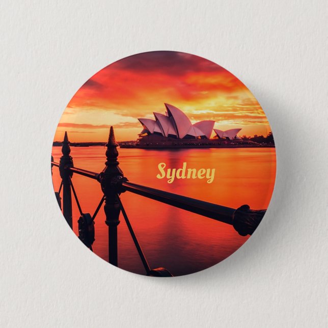 Sydney Australia Opera House Orange Sky Button (Front)