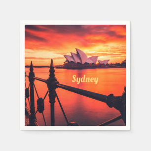 Sydney Australia Opera House Orange Sky Napkins