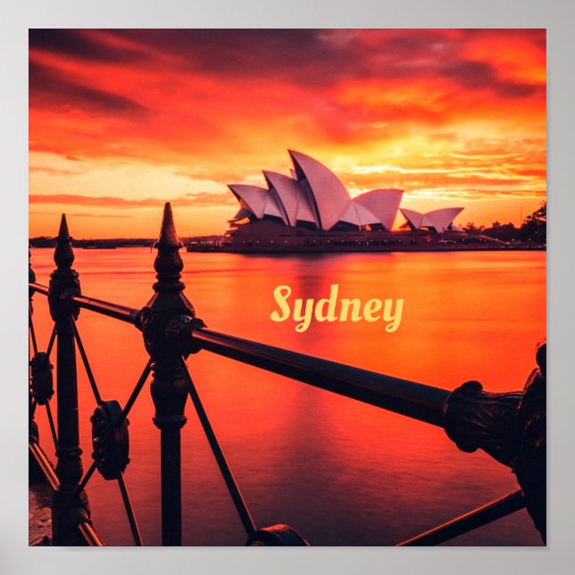 Sydney Australia Opera House Orange Sky Poster (Front)