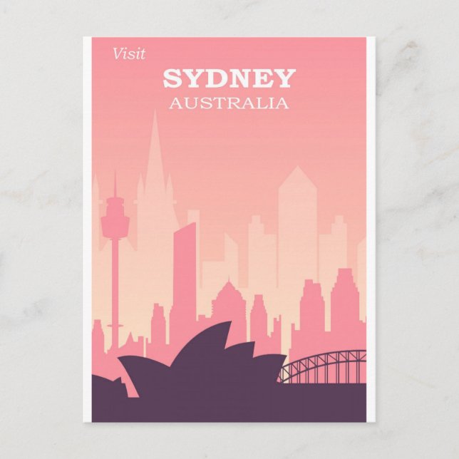 Sydney Australia Pink Vintage Travel Postcard (Front)