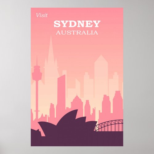 Sydney Australia Pink Vintage Travel Poster