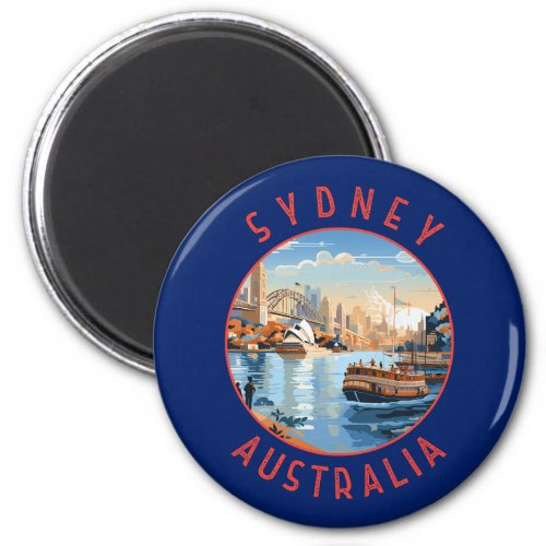 Sydney Australia Retro Distressed Circle Magnet