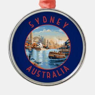 Sydney Australia Retro Distressed Circle Metal Ornament