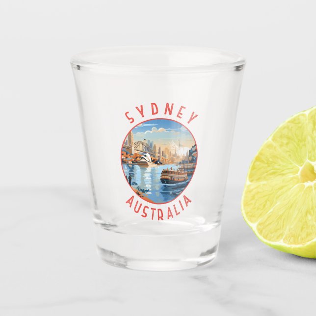 Sydney Australia Retro Distressed Circle Shot Glass (Front)