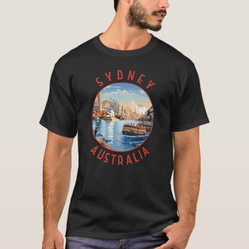Sydney Australia Retro Distressed Circle T_Shirt