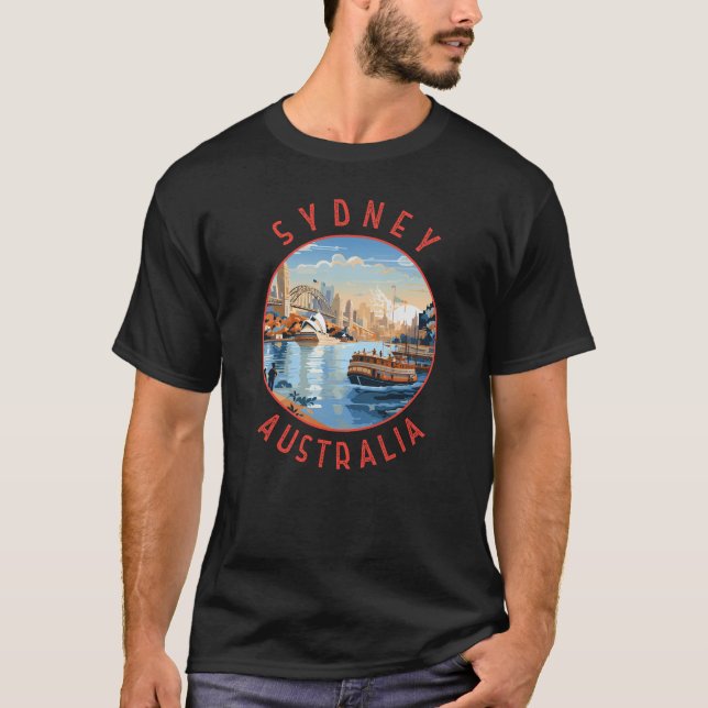 Sydney Australia Retro Distressed Circle T-Shirt (Front)