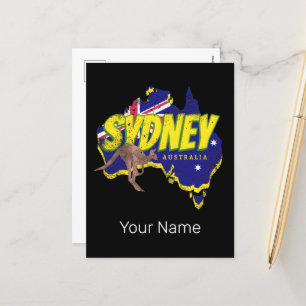 Sydney Australia Retro Kangaroo And Flag Vintage Holiday Postcard