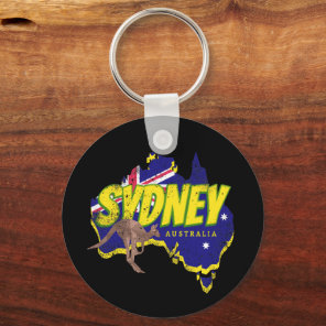 Sydney Australia Retro Kangaroo And Flag Vintage Keychain