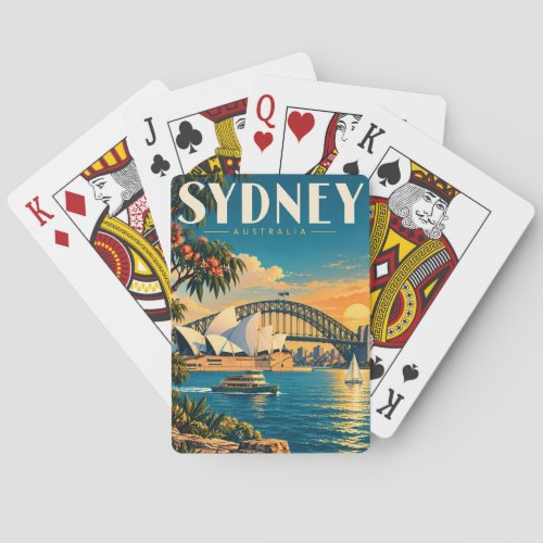 Sydney Australia Sunset Illustration Travel Art Poker Cards