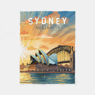 Sydney Australia Travel Art Vintage Fleece Blanket