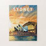 Sydney Australia Travel Art Vintage Jigsaw Puzzle<br><div class="desc">Sydney retro vector travel design. Sydney,  capital of New South Wales and one of Australia's largest cities,  is best known for its harbourfront Sydney Opera House,  with a distinctive sail-like design.</div>