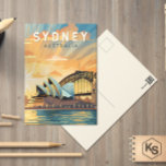 Sydney Australia Travel Art Vintage Postcard<br><div class="desc">Sydney retro vector travel design. Sydney,  capital of New South Wales and one of Australia's largest cities,  is best known for its harbourfront Sydney Opera House,  with a distinctive sail-like design.</div>