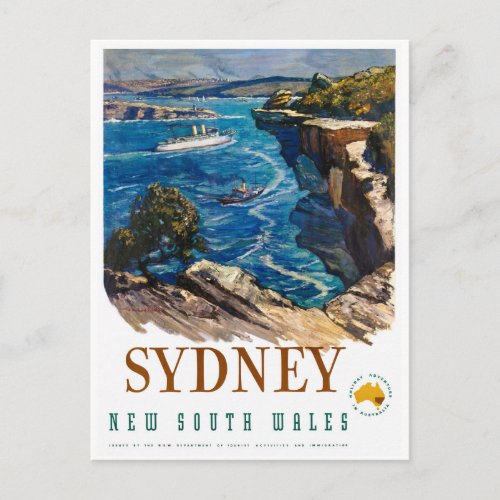 Sydney Australia Vintage Poster Restored Postcard
