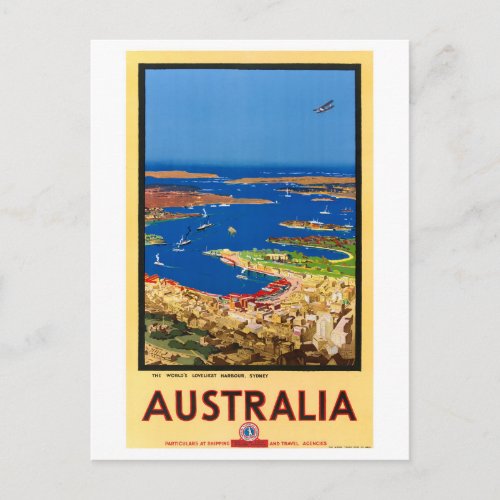 Sydney Australia Vintage Travel Poster Restored Postcard