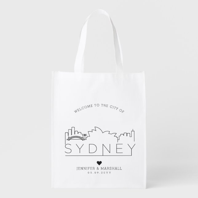Sydney Australia Wedding | Stylized City Skyline Grocery Bag (Front)