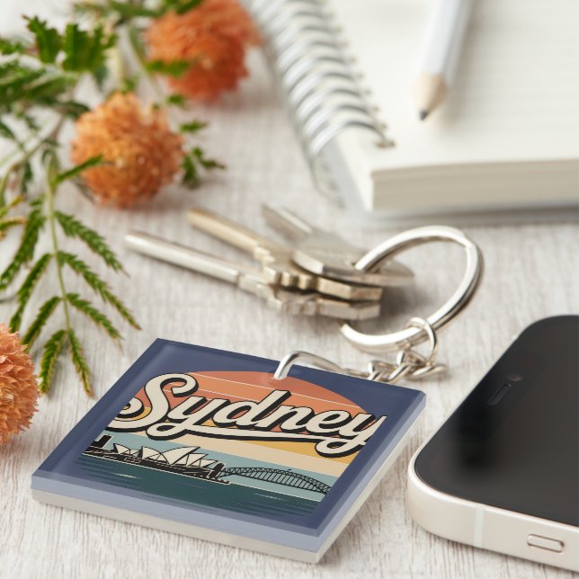 Sydney Australian Retro Sunset  Keychain (Front Right)