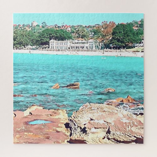 Sydney Balmoral Beach retro Bathers Pavillion Jigsaw Puzzle