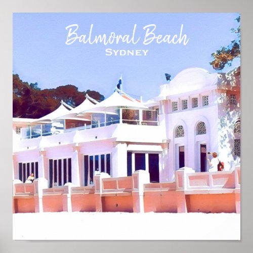 Sydney Balmoral Beach retro Bathers Pavillion Poster