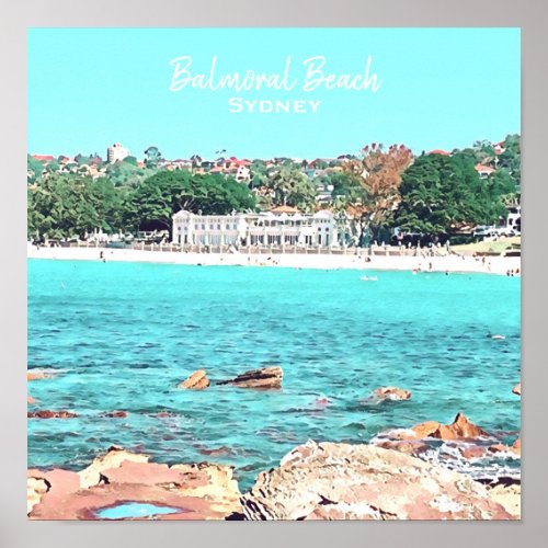 Sydney Balmoral Beach retro Bathers Pavillion Poster