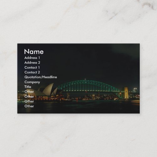 Sydney Bridge and Opera House at night, Australia Business Card Templates