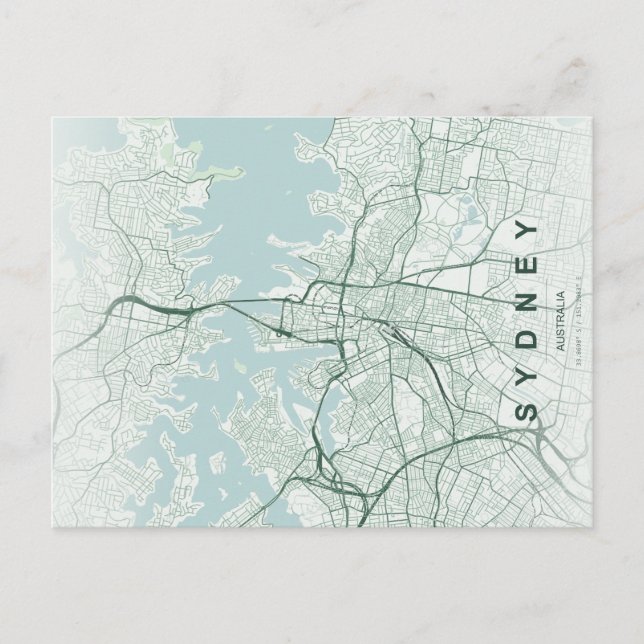 Sydney City Map Minimal Postcard (Front)