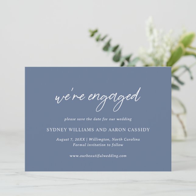 Sydney Dusty Blue Modern Wedding Save The Date (Standing Front)