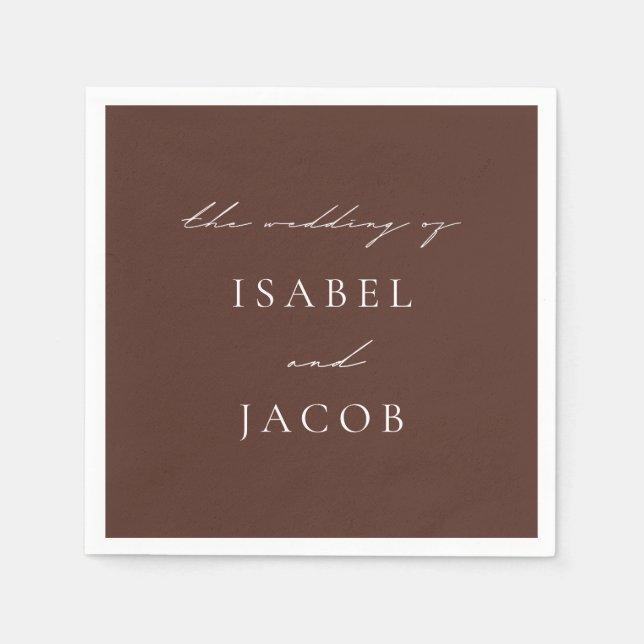 SYDNEY Espresso Brown Minimal Wedding  Napkins (Front)