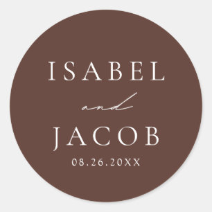 SYDNEY Espresso Brown Wedding Favors Classic Round Sticker