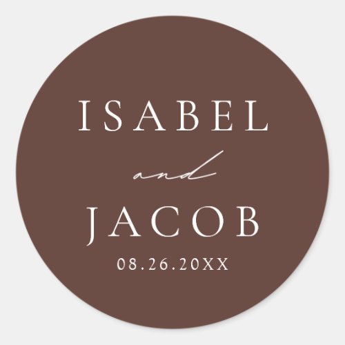 SYDNEY Espresso Brown Wedding Favors Classic Round Sticker