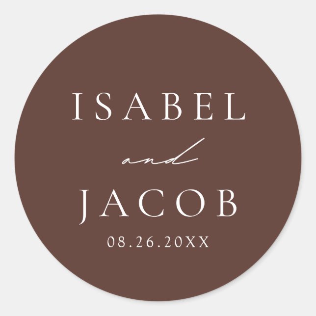 SYDNEY Espresso Brown Wedding Favors Classic Round Sticker (Front)