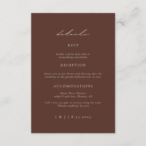 SYDNEY Espresso Wedding Details Enclosure Card