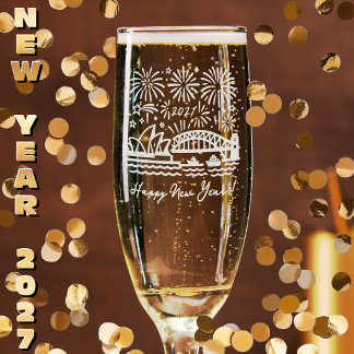 Sydney Fireworks 2027 New Year Custom Engraved Champagne Flute