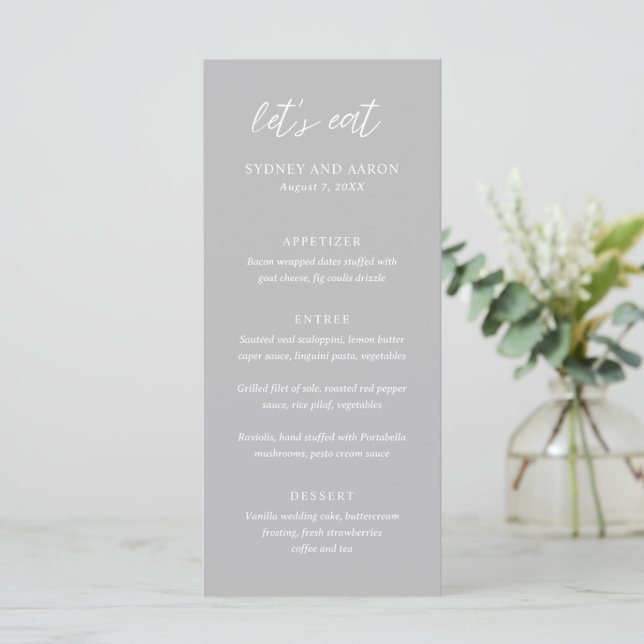 Sydney Gray Modern Wedding Menu (Standing Front)
