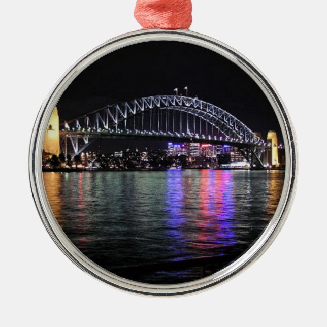 Sydney Harbor Bridge at Night Metal Ornament (Front)