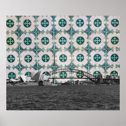 Sydney Harbor Meets Portuguese Tiles Poster