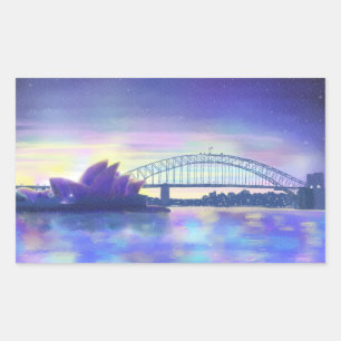 Sydney Harbor Opera House Purple Sunset Painting Rectangular Sticker