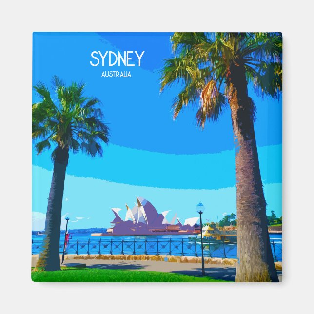 Sydney Harbor Vintage Travel Art Magent Magnet (Front)