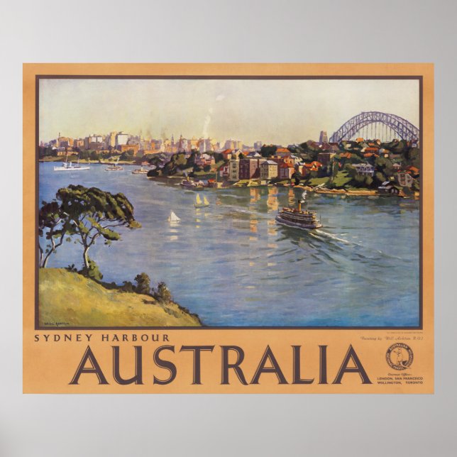 Sydney Harbour Australia Vintage Travel Poster (Front)