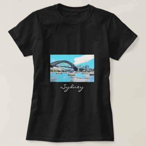 Sydney Harbour Bridge blue sky with yachts T_Shirt