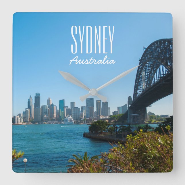 Sydney Harbour Bridge City Skyline Australia Square Wall Clock (Front)