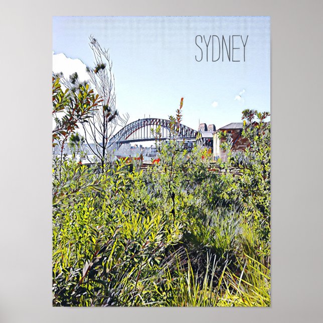 Sydney Harbour Bridge with native plants Poster (Front)