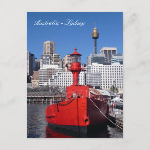 Sydney Harbour, Red Boat, holiday Australia Postcard