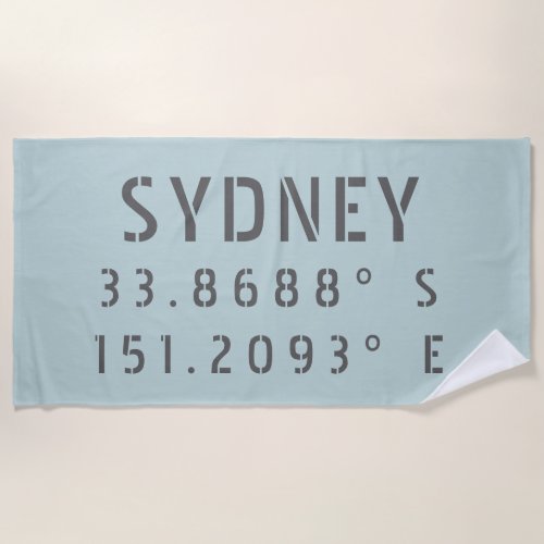 Sydney Latitude and Longitude Beach Towel