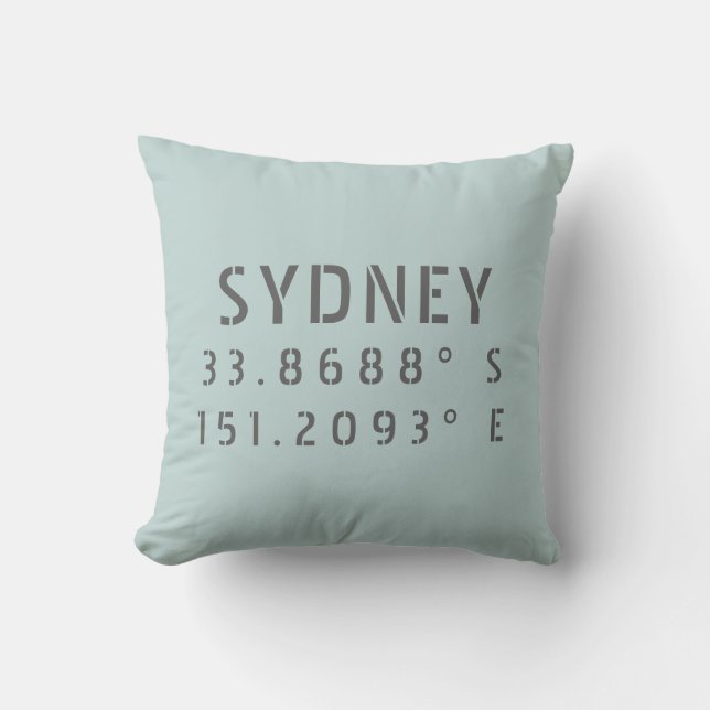 Sydney Latitude Longitude Throw Pillow (Front)