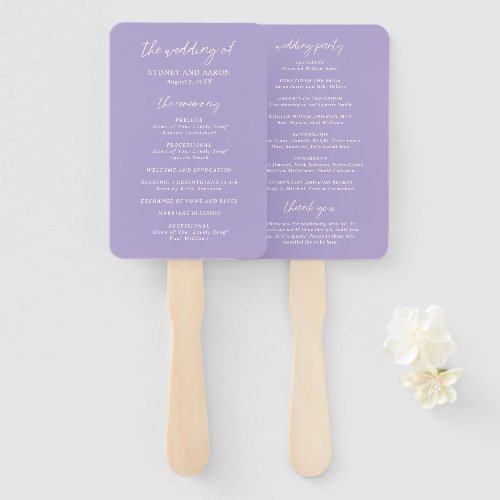 Sydney Lavender Modern Wedding Program Hand Fan