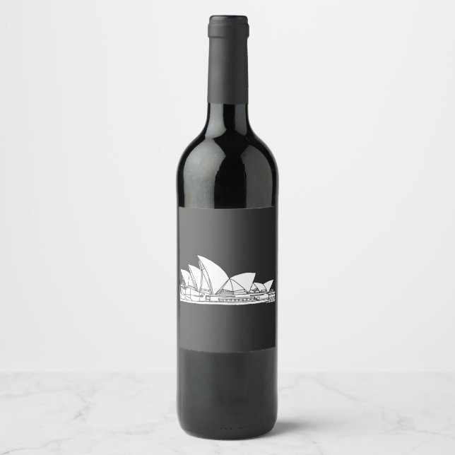 Sydney Opera House Australia drawing sketch Wine Label (Front)