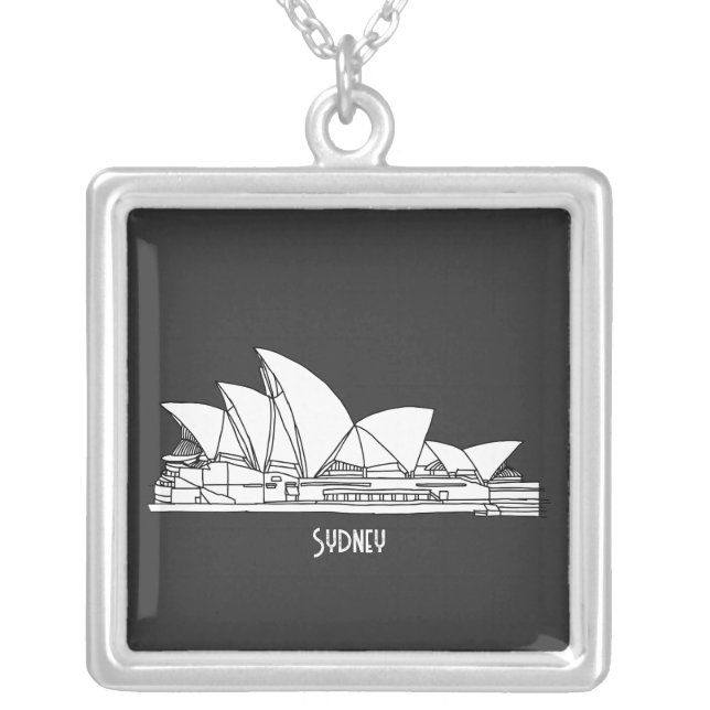 Sydney Opera House Australia drawing souvenir Silver Plated Necklace (Front)