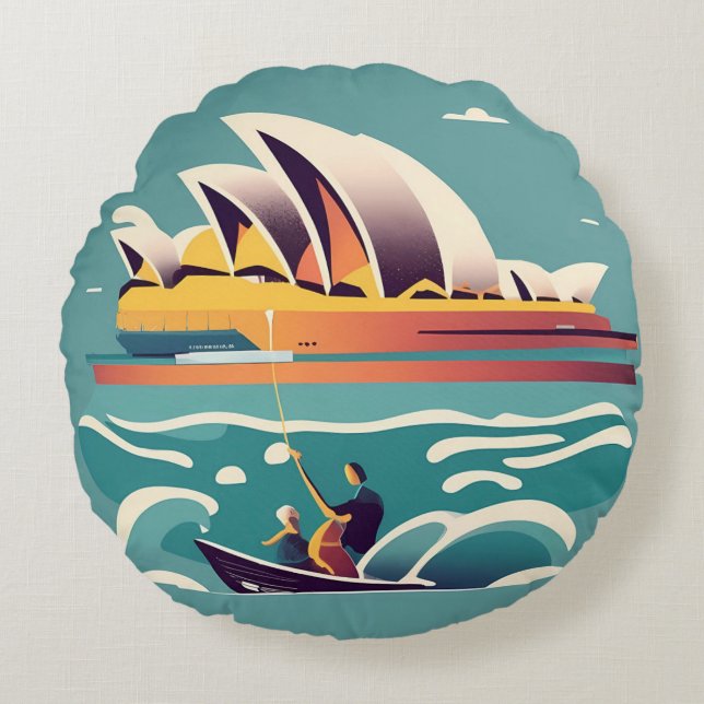 Sydney Opera House Australia painting souvenir Round Pillow (Front)