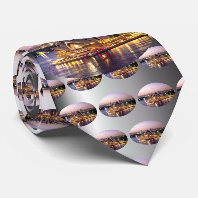 Sydney Opera House in the Evening Neck Tie (Rolled)