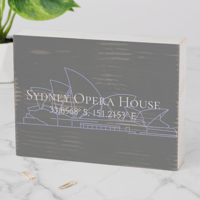 Sydney Opera House Latitude  Longitude  Wooden Box Sign (In Situ Horizontal)
